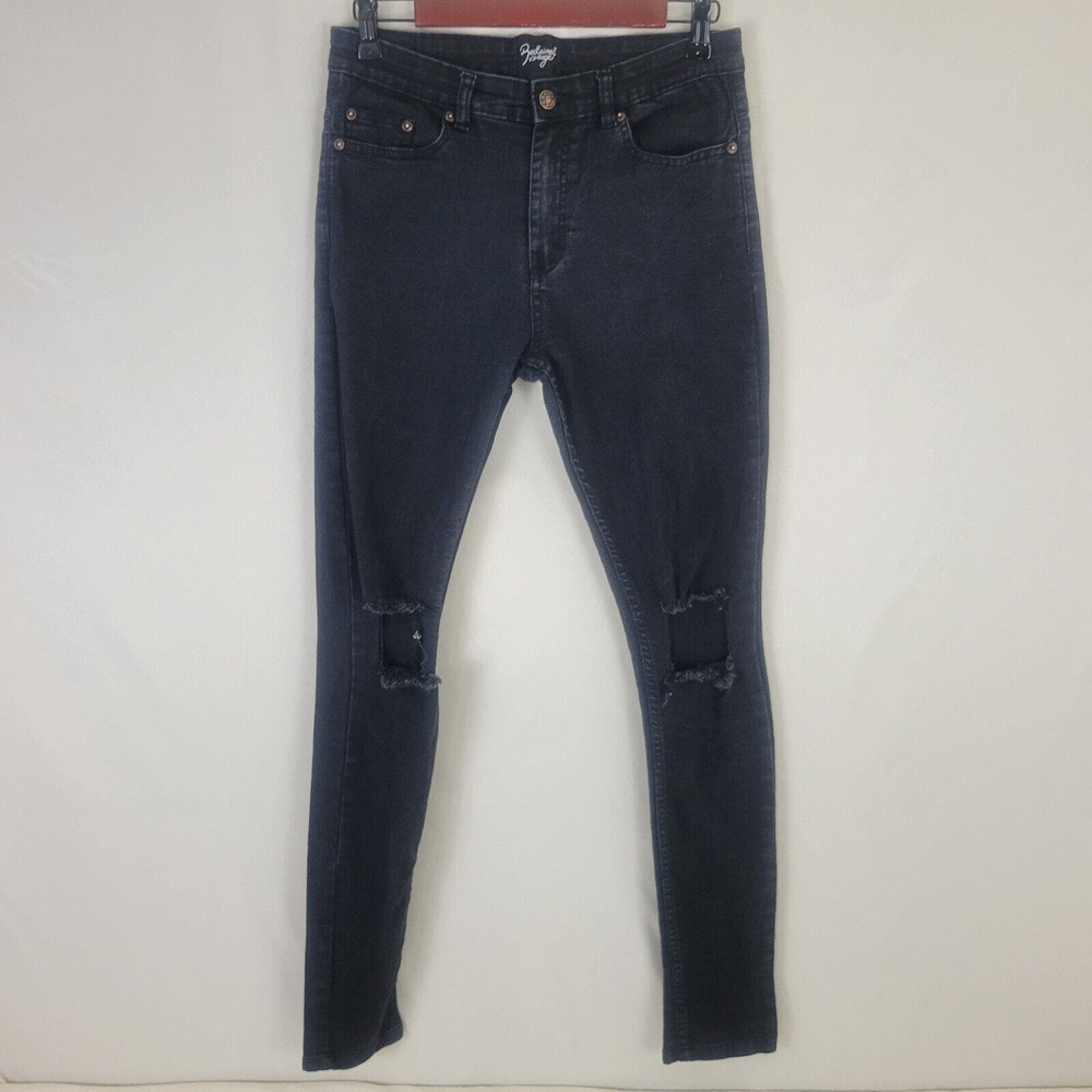 Reclaimed Vintage Jeans Womens 32 Black Denim Mid Rise Skinny Distressed 28x29.5